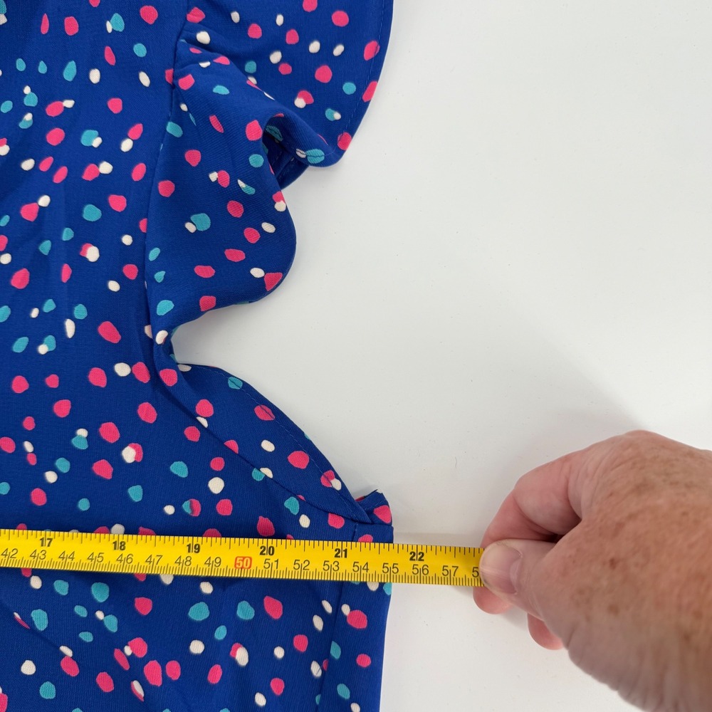 Andree by Unit Blue Polka Dot Ruffle Sleeve Top Blouse Women's Size Large - Picture 6 of 8